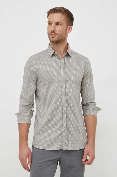 Košeľa Calvin Klein pánska, šedá farba, slim, s klasickým golierom