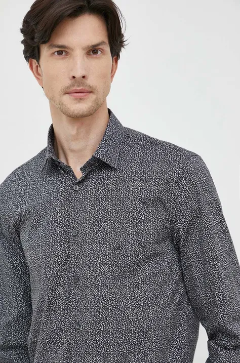 Рубашка Calvin Klein мужская цвет чёрный slim классический воротник