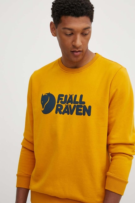 Fjallraven bluza bawełniana męska kolor żółty z nadrukiem