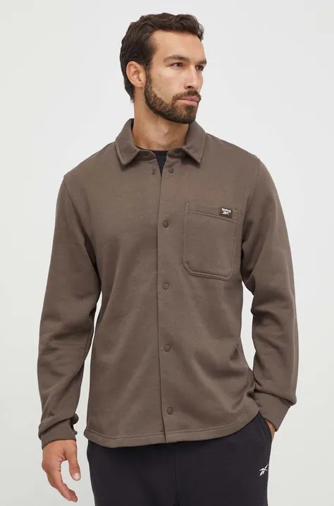 Košile Reebok Classic pánská, hnědá barva, regular, s klasickým límcem