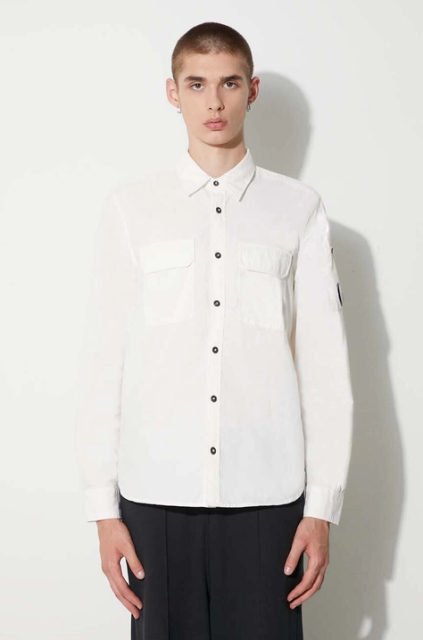 C.P. Company koszula GABARDINE BUTTONED SHIRT męska kolor beżowy regular z kołnierzykiem klasycznym 15CMSH157A002824G