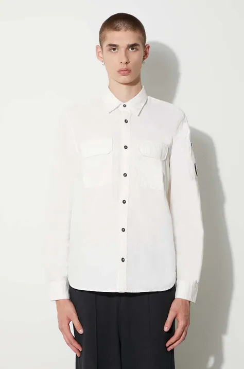 Рубашка C.P. Company GABARDINE BUTTONED SHIRT мужская цвет бежевый regular классический воротник 15CMSH157A002824G