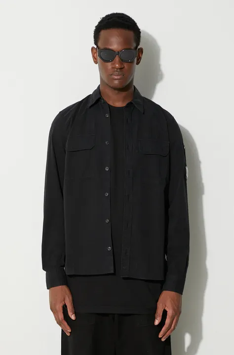 C.P. Company cămașă GABARDINE BUTTONED SHIRT bărbați, culoarea negru 15CMSH157A002824G