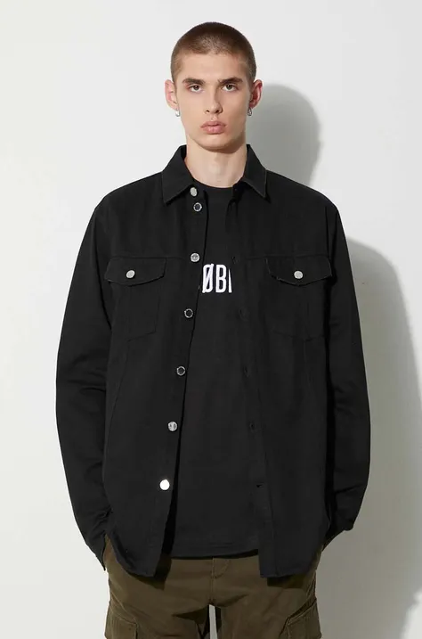 Памучна риза Han Kjøbenhavn мъжка в черно със стандартна кройка с класическа яка