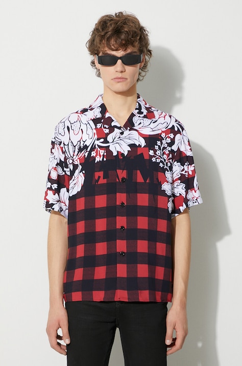 Košeľa Neil Barett LOOSE HAWAIIAN CHECK WITH BOLTS pánska, červená farba, voľný strih, PBCM186.V024.1495