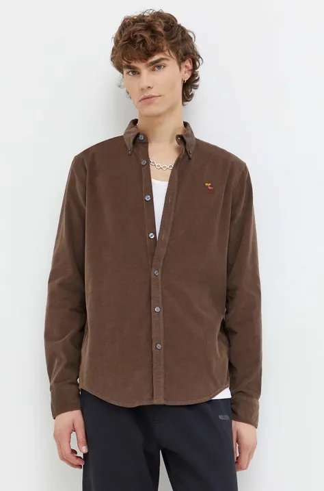Manšestrová košeľa Abercrombie & Fitch hnedá farba, regular, s golierom button-down