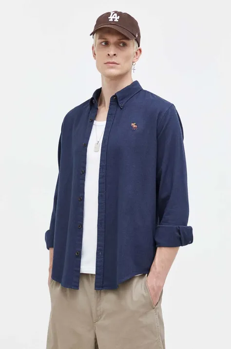 Памучна риза Abercrombie & Fitch мъжка в тъмносиньо със стандартна кройка с яка с копче