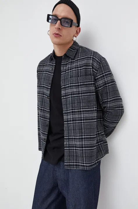 Памучна риза Abercrombie & Fitch мъжка в сиво със стандартна кройка с класическа яка