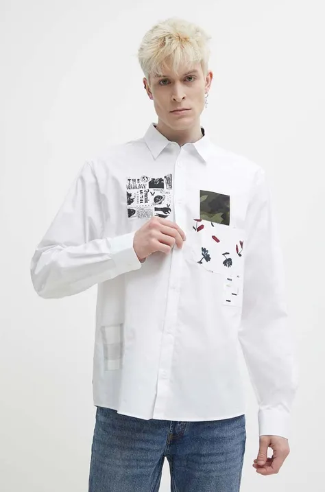 Памучна риза Desigual 23WMCW38 CAM_DENNISON мъжка в бяло със стандартна кройка с класическа яка