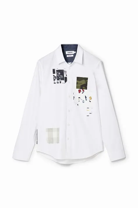 Pamučna košulja Desigual 23WMCW38 CAM_DENNISON za muškarce, boja: bijela, regular, s klasičnim ovratnikom