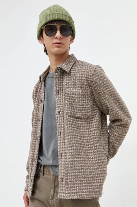 Košulja s primjesom vune Hollister Co. boja: smeđa, regular, s klasičnim ovratnikom