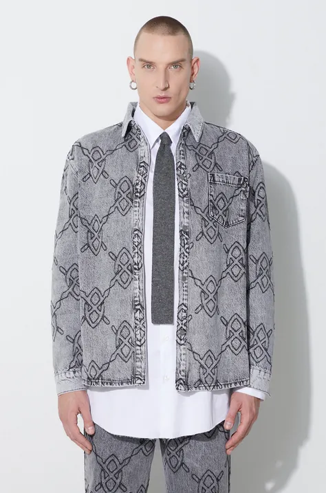 Rifľová košeľa Daily Paper Rahul ls Shirt pánska, šedá farba, voľný strih, s klasickým golierom, 2321112