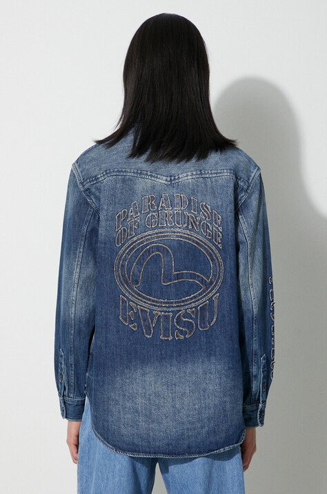 Evisu koszula jeansowa Seagull Appolique męska kolor niebieski relaxed z kołnierzykiem klasycznym 2EAHTM3SL8012RXCT