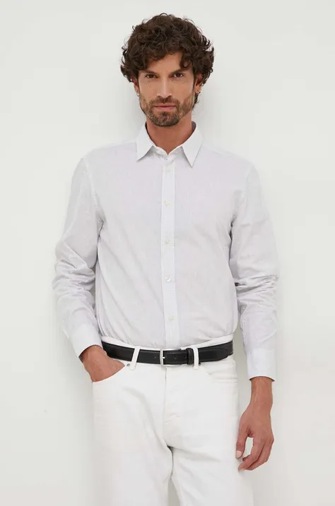 Памучна риза United Colors of Benetton мъжка в сиво със стандартна кройка с класическа яка