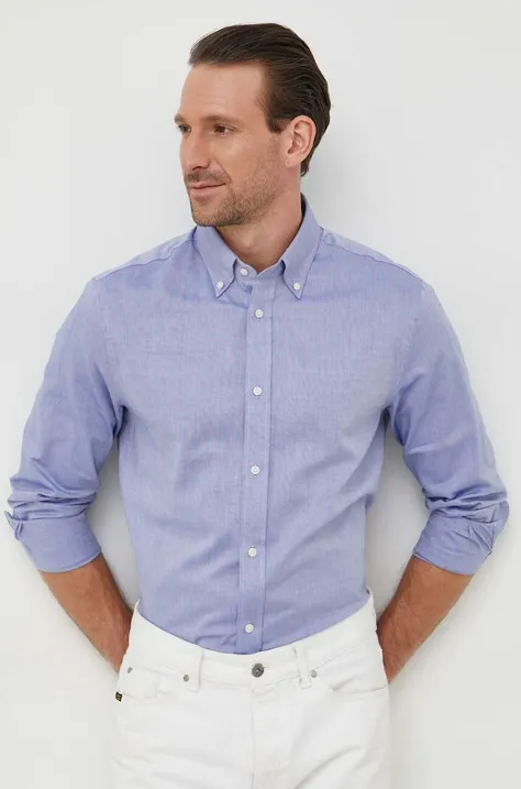 Βαμβακερό πουκάμισο United Colors of Benetton ανδρικό, χρώμα: μοβ