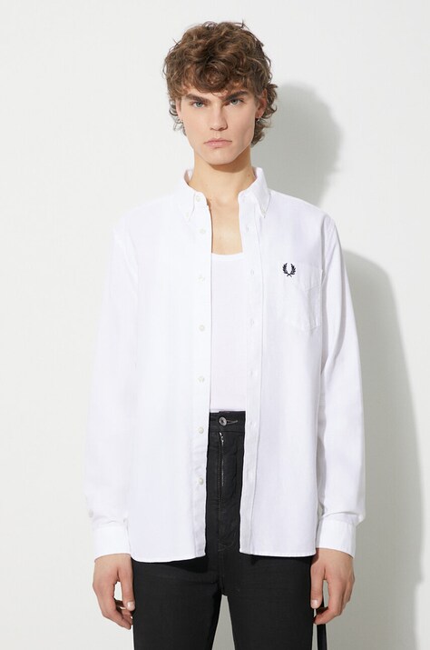 Fred Perry cămașă din bumbac bărbați, culoarea alb, cu guler button-down, regular, M5684.100