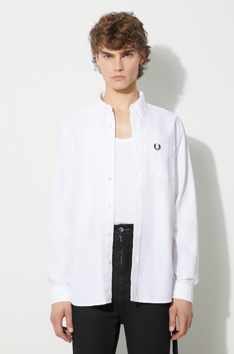 Fred Perry cămașă din bumbac bărbați, culoarea alb, cu guler button-down, regular, M5684.100
