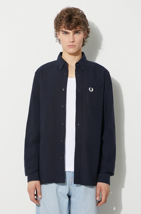 Памучна риза Fred Perry мъжка в тъмносиньо със стандартна кройка с яка с копче M5516.608