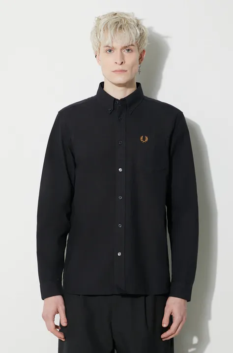 Βαμβακερό πουκάμισο Fred Perry ανδρικό, χρώμα: μαύρο, M5516.R88