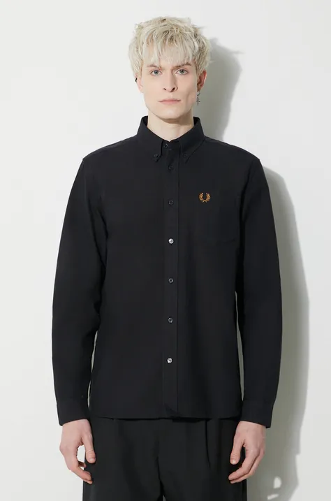 Хлопковая рубашка Fred Perry мужская цвет чёрный regular M5516.R88