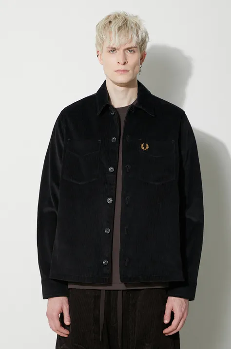 Manšestrová košeľa Fred Perry čierna farba, regular, s klasickým golierom, M6658.102