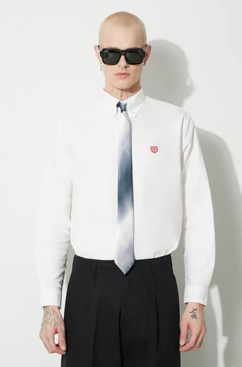 Βαμβακερό πουκάμισο Human Made Oxford B.D ανδρικό, χρώμα: άσπρο, HM26SH001