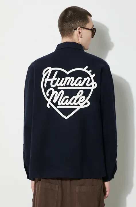 Vlnená košeľa Human Made Wool Cpo tmavomodrá farba, voľný strih, s klasickým golierom, HM26SH008
