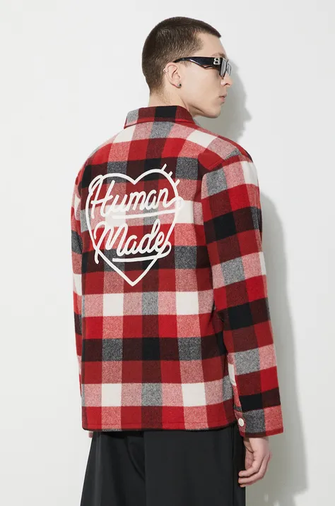 Μάλλινο πουκάμισο Human Made Wool Beaverblock Check χρώμα: κόκκινο, HM26SH011