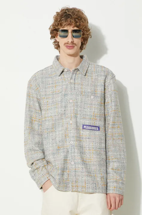 Košulja s primjesom vune PLEASURES Periodic Work Shirt boja: siva, relaxed, s klasičnim ovratnikom, P23W028.GREY