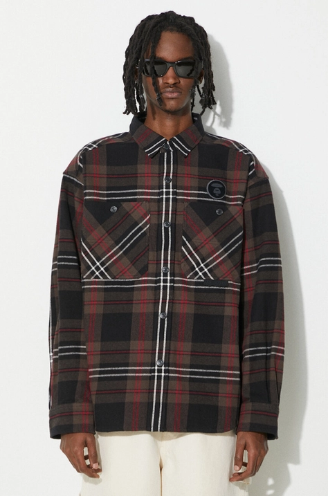 Хлопковая рубашка AAPE Long Sleeve Shirt Flannel мужская цвет коричневый relaxed классический воротник AST8466