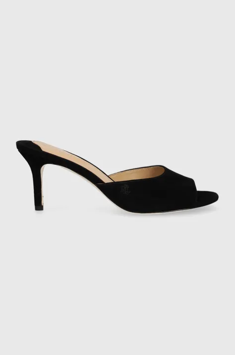 Lauren Ralph Lauren papuci din piele Lyanna femei, culoarea negru, cu toc cui, 802912384004