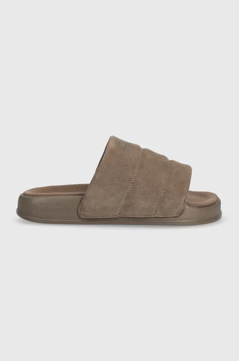 Παντόφλες σουέτ adidas Originals Adilette Essential γυναικείες, χρώμα: καφέ IE9649