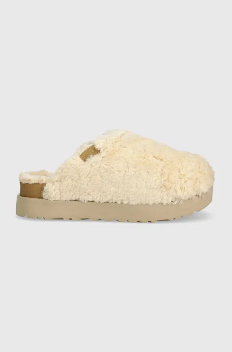 Vlnené papuče UGG Fuzz Sugar Slide béžová farba, 1135132