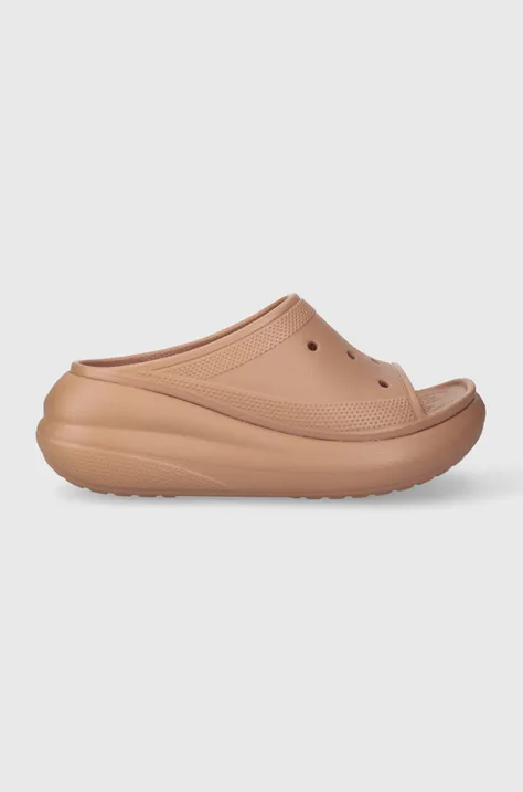 Шльопанці Crocs Classic Crush Slide жіночі колір коричневий на платформі 208731