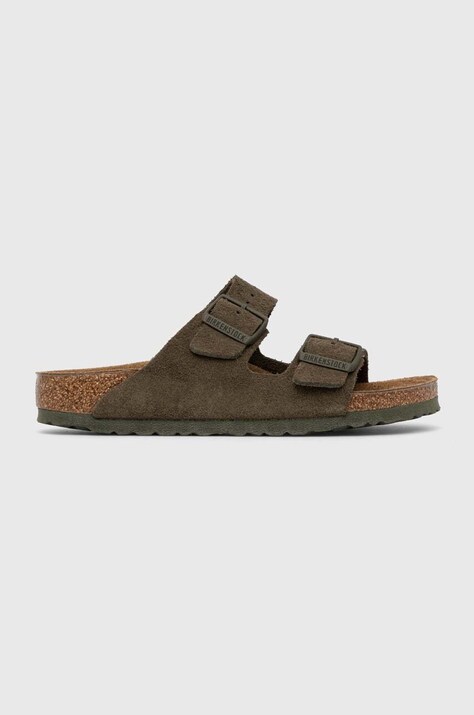 Birkenstock klapki zamszowe damskie kolor zielony