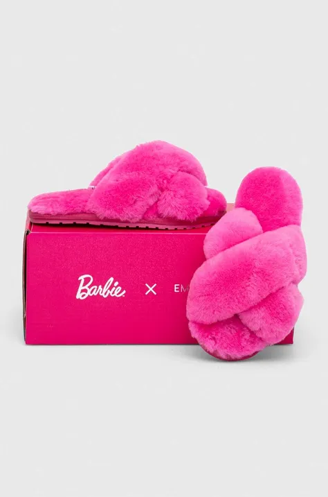 Παιδικές μάλλινες παντόφλες Emu Australia x Barbie, Mayberry Teens χρώμα: ροζ