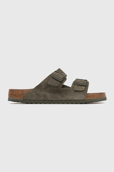 Birkenstock klapki zamszowe Arizona męskie kolor zielony 1025657