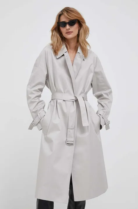 Kaput Calvin Klein za žene, boja: siva, za prijelazno razdoblje