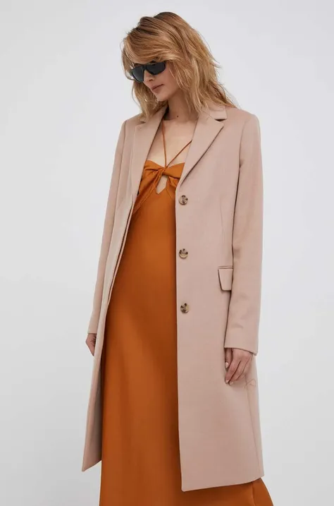 Μάλλινο παλτό Calvin Klein χρώμα: ροζ
