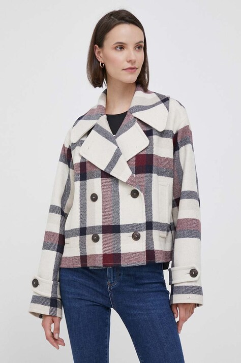 Vlnená bunda Tommy Hilfiger béžová farba, prechodná