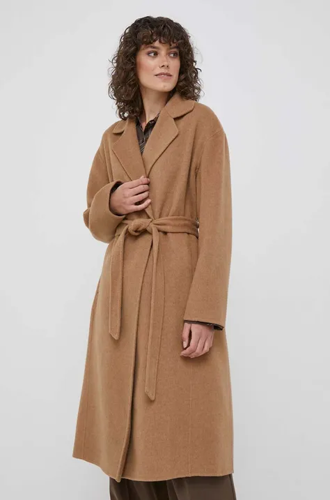 Vlnený kabát Polo Ralph Lauren béžová farba, prechodný, oversize