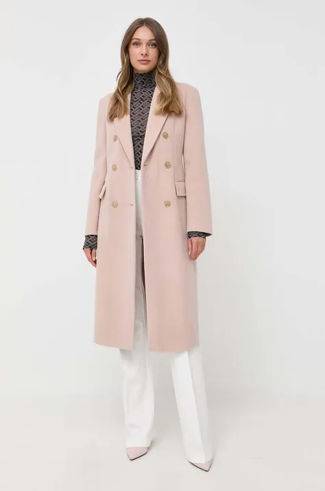 Вовняне пальто Pinko колір бежевий перехідне двобортне