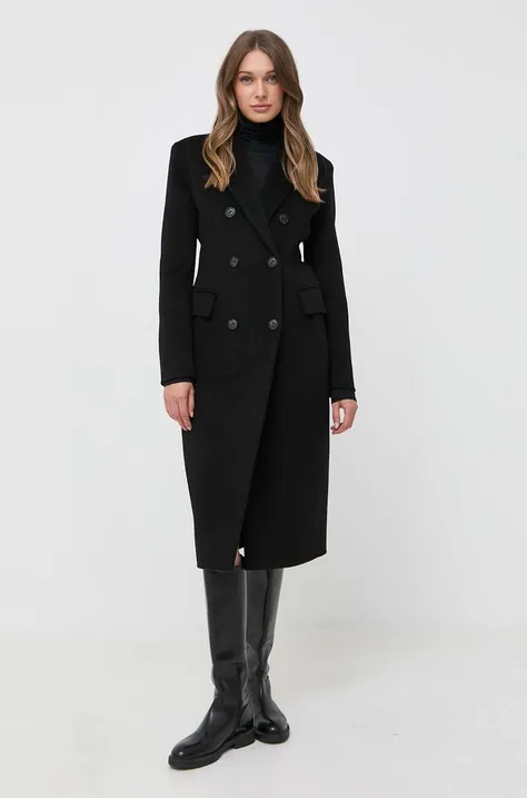 Шерстяное пальто Pinko цвет чёрный переходное двубортное