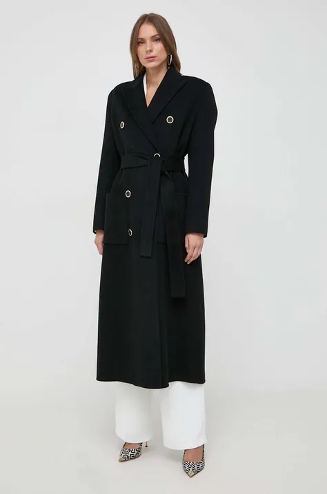 Vlnený kabát Elisabetta Franchi čierna farba, prechodný, dvojradový