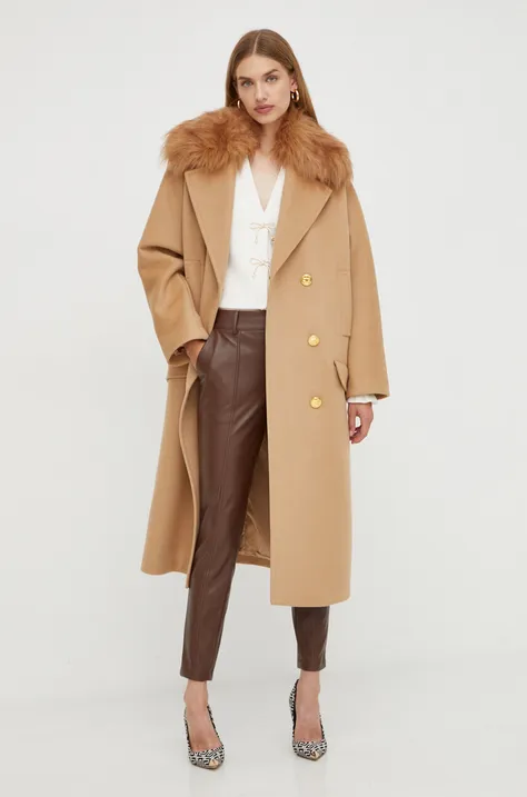 Elisabetta Franchi płaszcz wełniany kolor beżowy przejściowy oversize