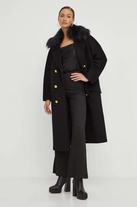 Μάλλινο παλτό Elisabetta Franchi χρώμα: μαύρο