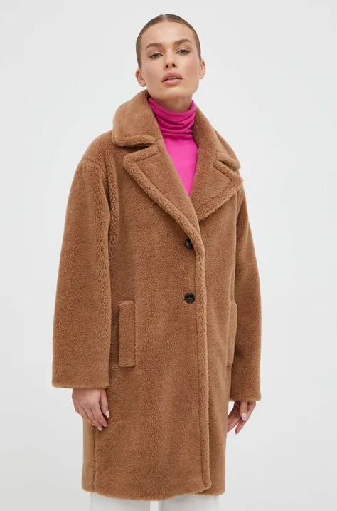 Kabát s prímesou vlny Marella hnedá farba, prechodný, oversize