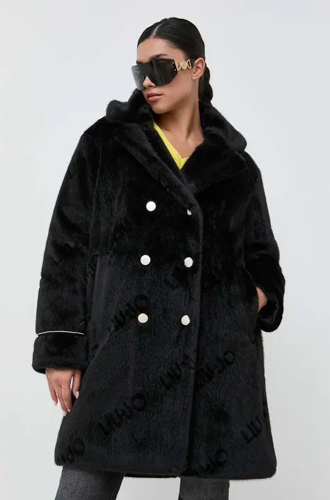 Liu Jo płaszcz damski kolor czarny przejściowy dwurzędowy
