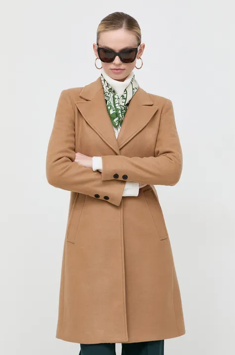 Liu Jo płaszcz z domieszką wełny kolor brązowy przejściowy