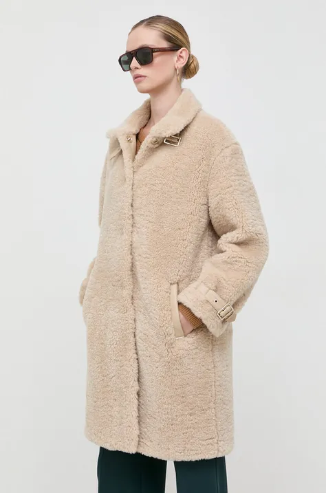 Kabát Liu Jo dámsky, béžová farba, prechodný, oversize